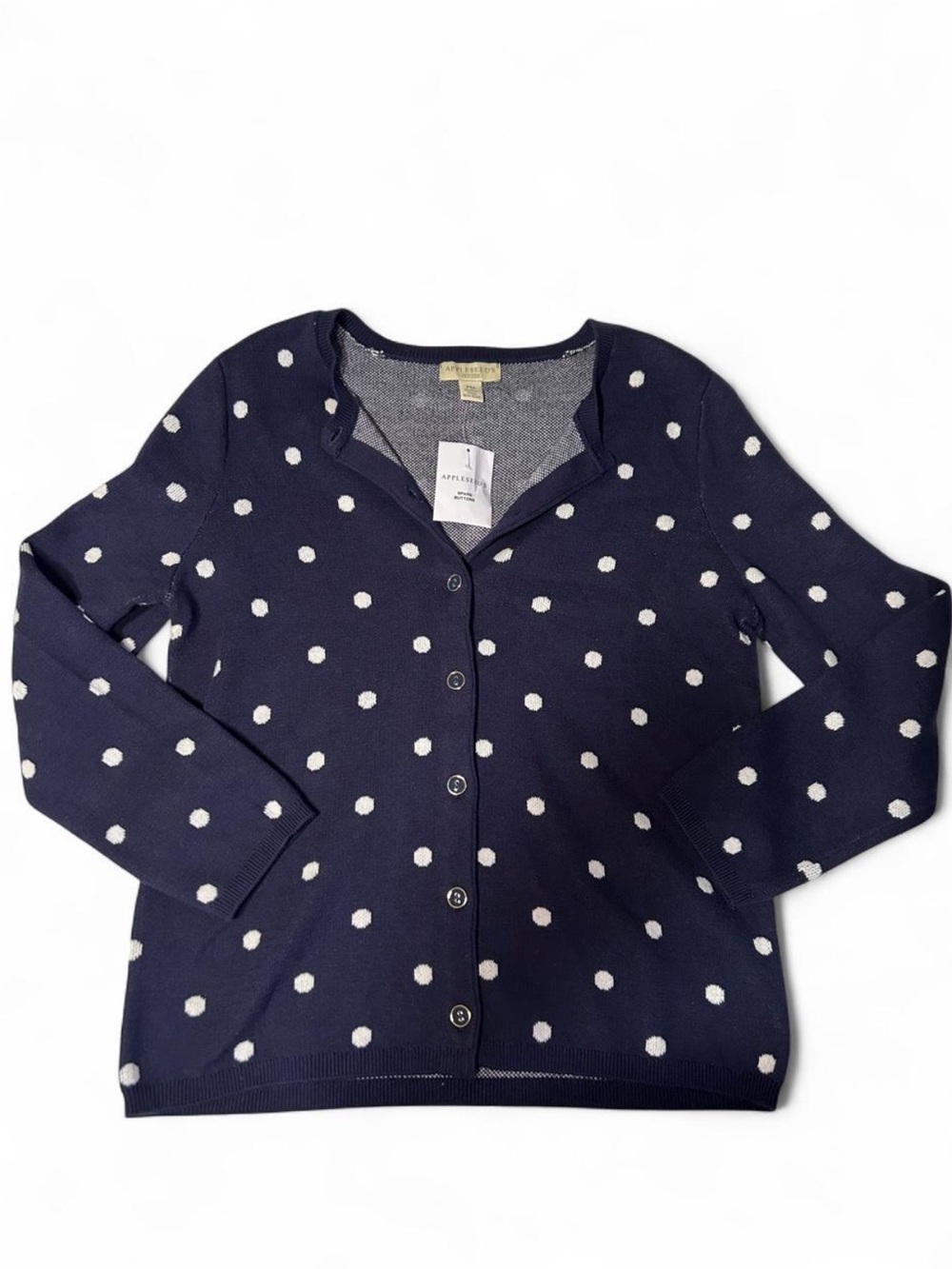 Appleseed's Navy and White Polka Dot Button-Front Cardigan